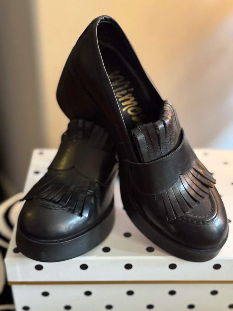 Black Leather Platform Mimosa Loafers - Women